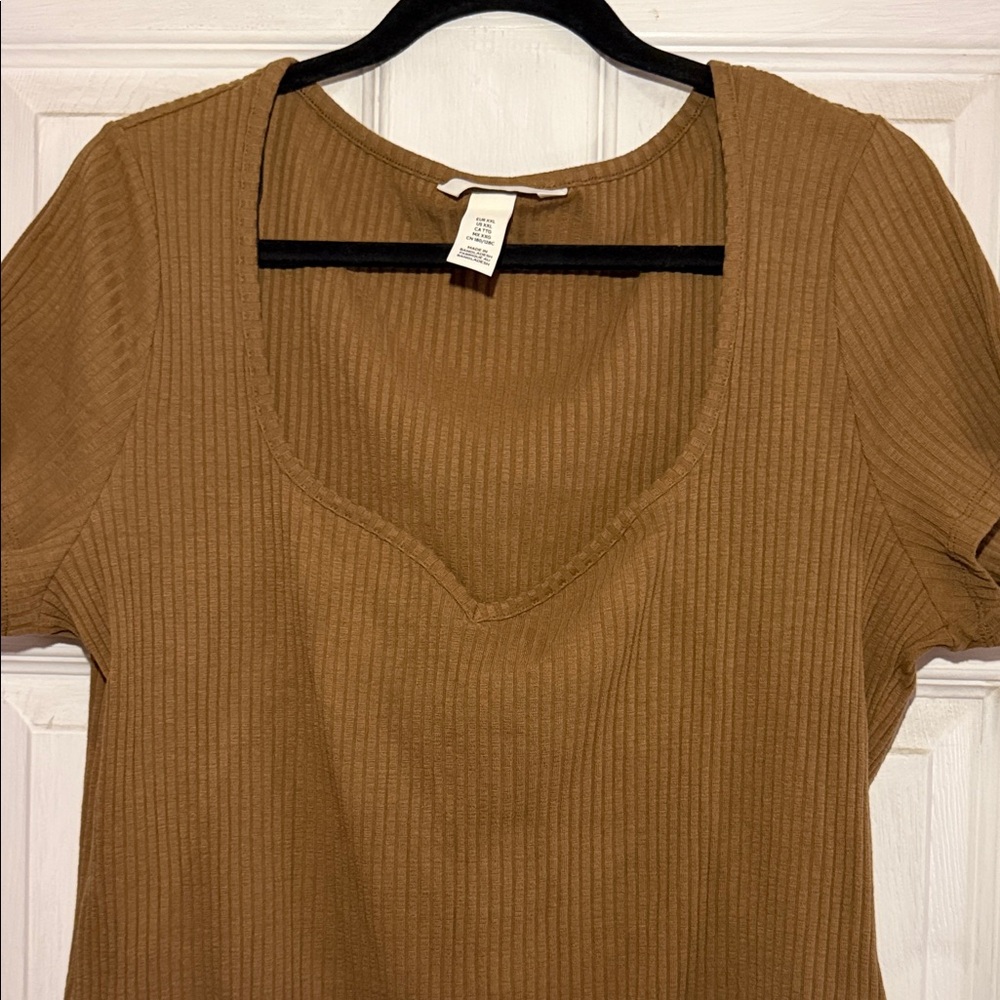 H&M Ribbed Short Sleeve Bodysuit - Brown - Picture 2 of 6